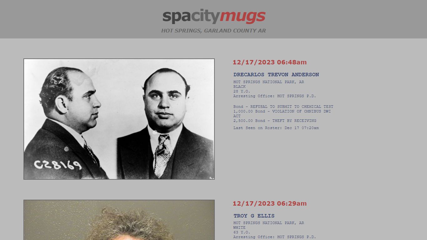 Mugshots for Garland County including Hot Springs | SpaCityMugs.com