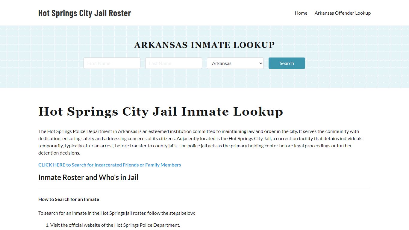 Hot Springs Police Department & City Jail, AR Inmate Roster, Arrests ...